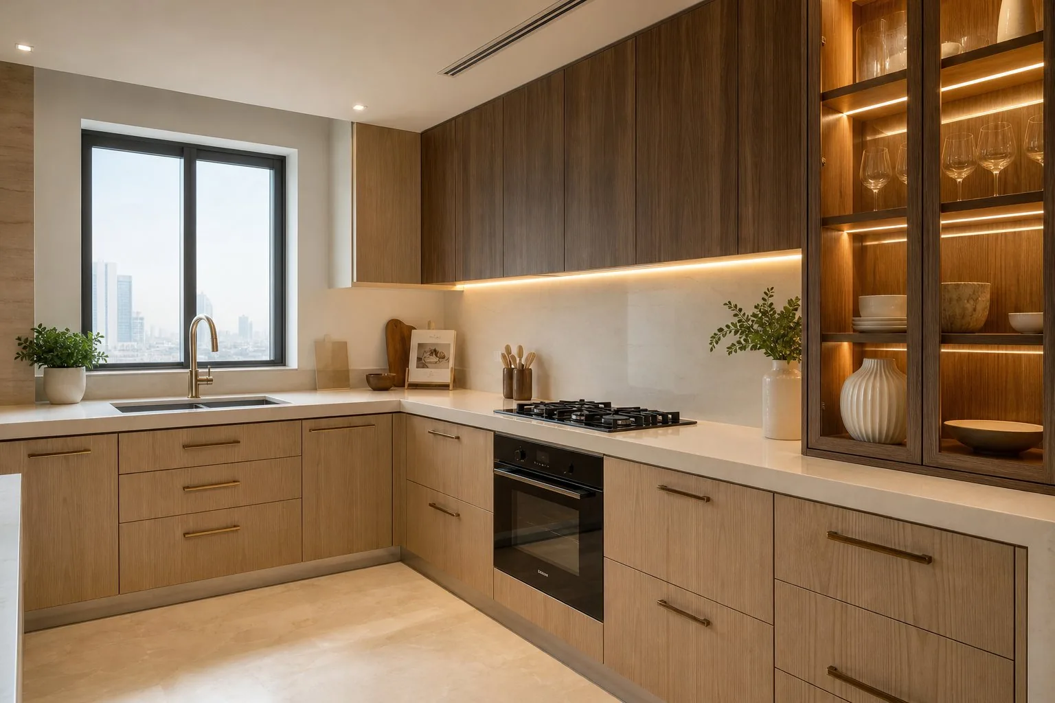 Warm Wood L-Shape Kitchen