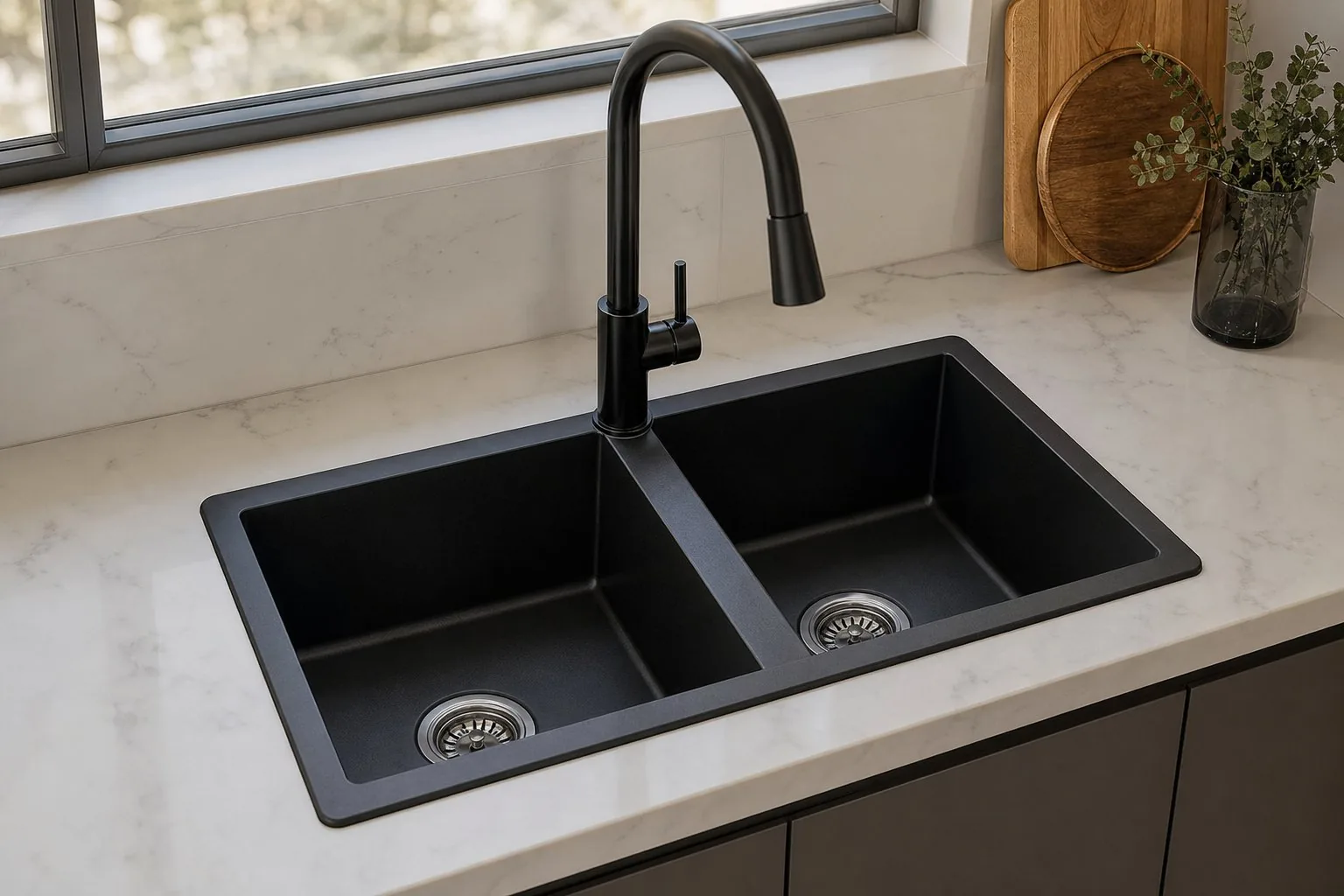 Black Composite Double Bowl Sink