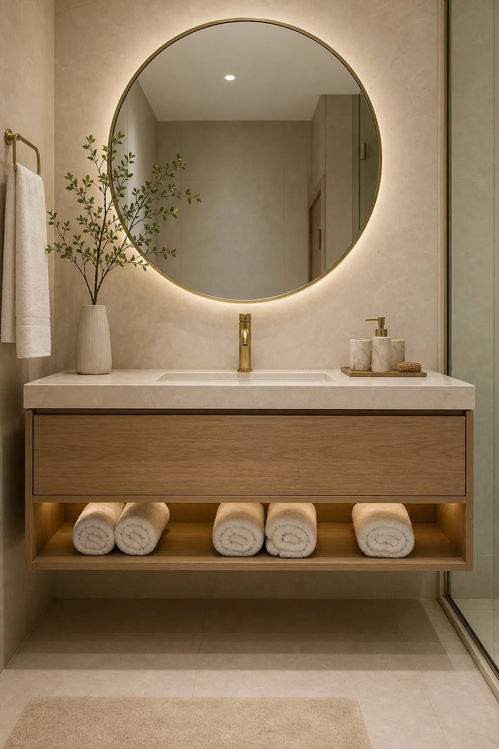 Wall-Mounted Vanity with Open Shelf